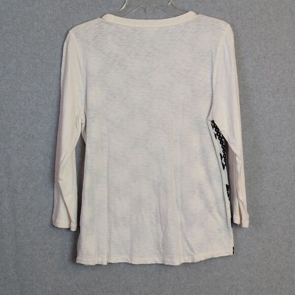 J Crew Ivory Black Embroidered Floral Knit Top Women's L - Picture 2 of 4